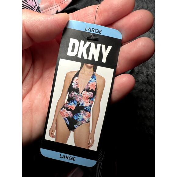 DKNY tummy control floral halter swimsuit womens large tropical vacation travel - Picture 5 of 8